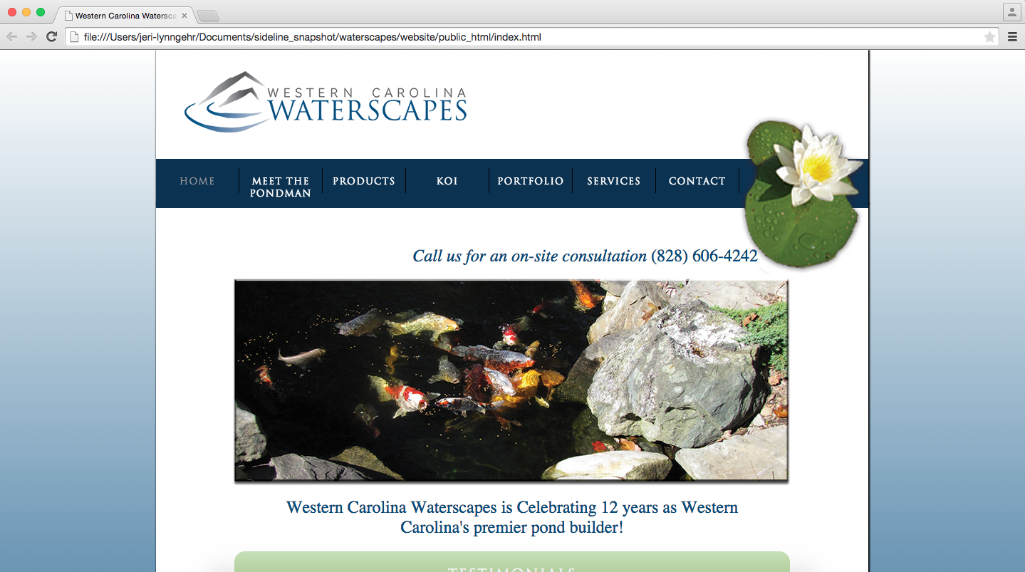 Website for Art "The Pond Man" Lynch, using the new logo