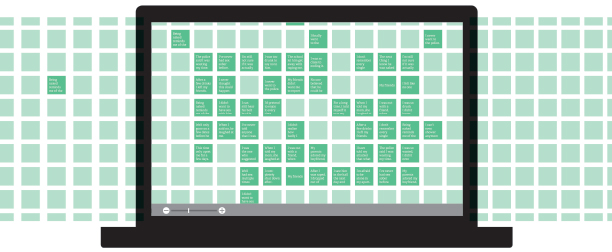 A wireframe of a digital quilt at 75%. Only a small amount of the story is visible to the user.
