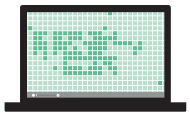 The largest view of the quilt, when the user zooms out at 100%, presents an unfortunate overview of the problem of the date rape on that campus