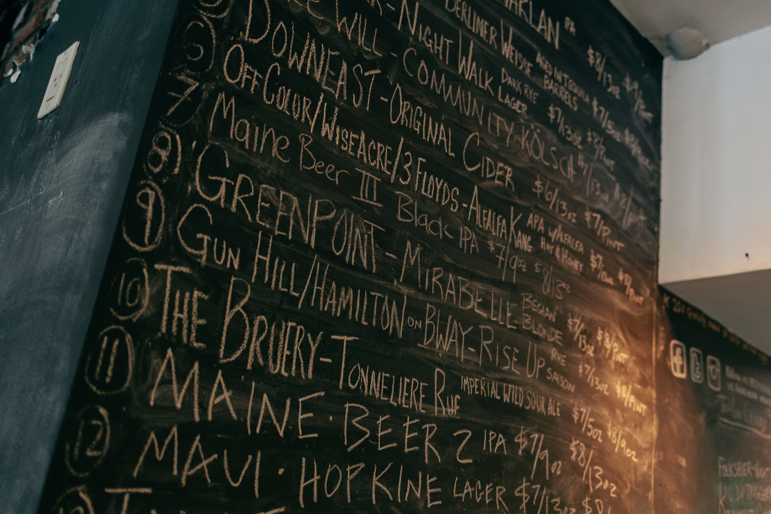 Beer list chalkboard