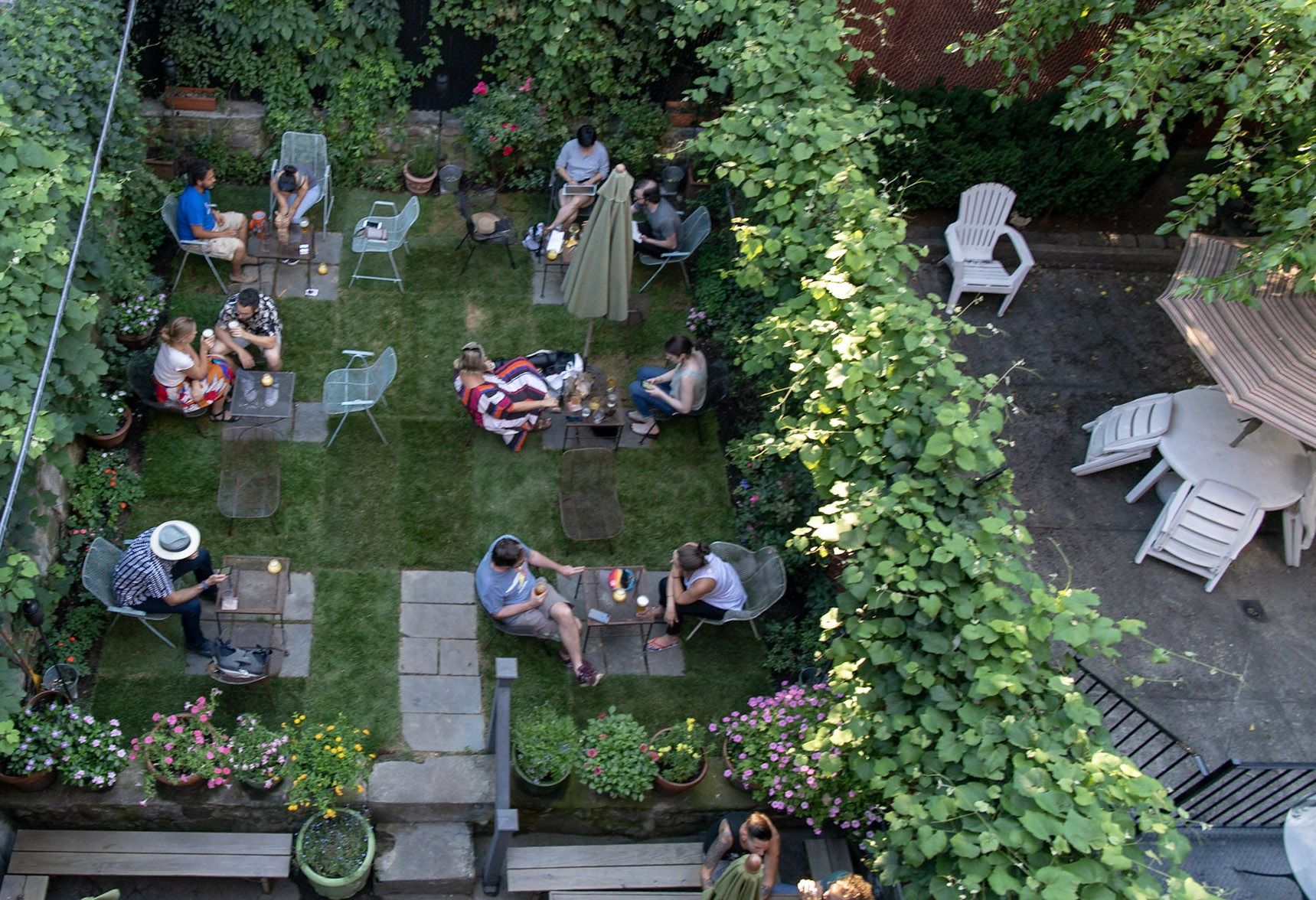 aerial view of backyard garden