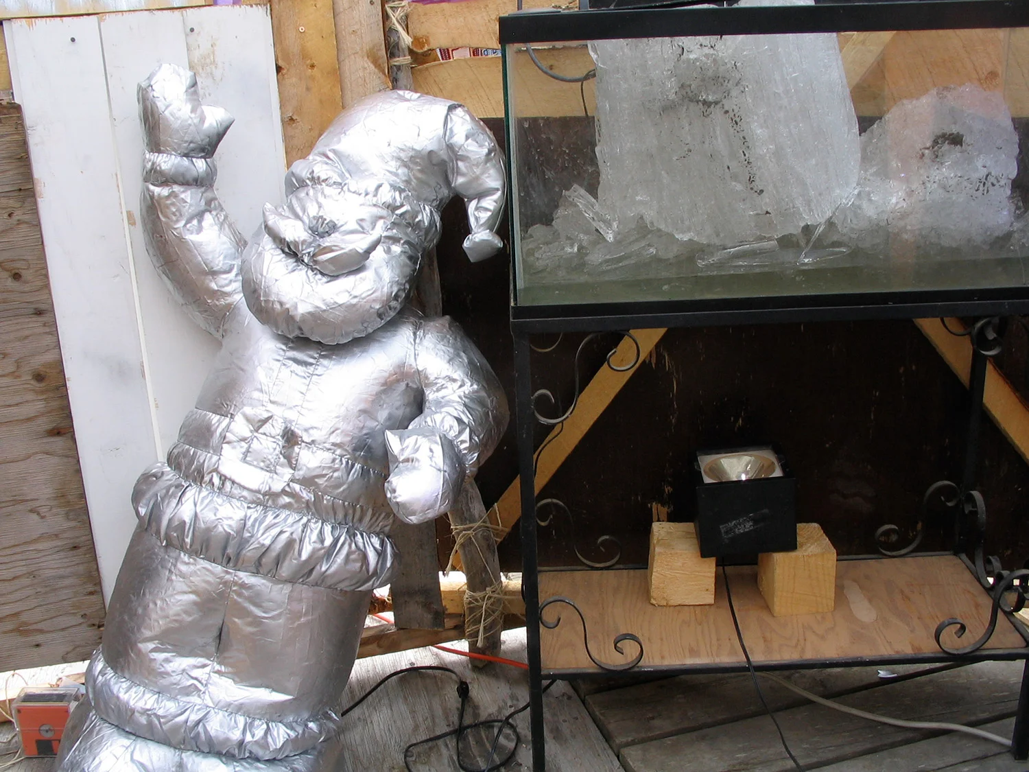 river ice, fish tank, strobe light, inflatable silver santa - Science and Research Station
