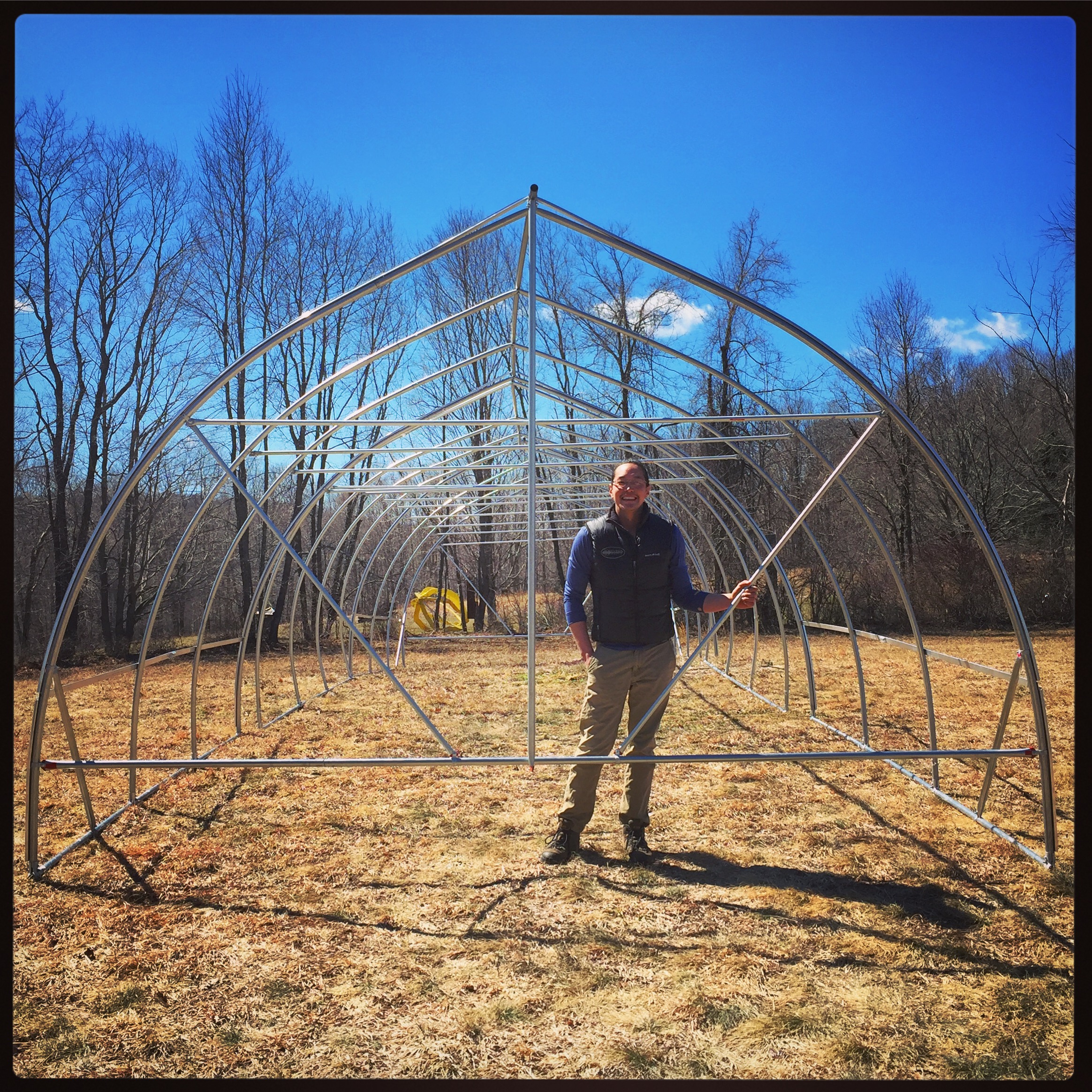  The greenhouse 75% complete and fnally up on the hill. 