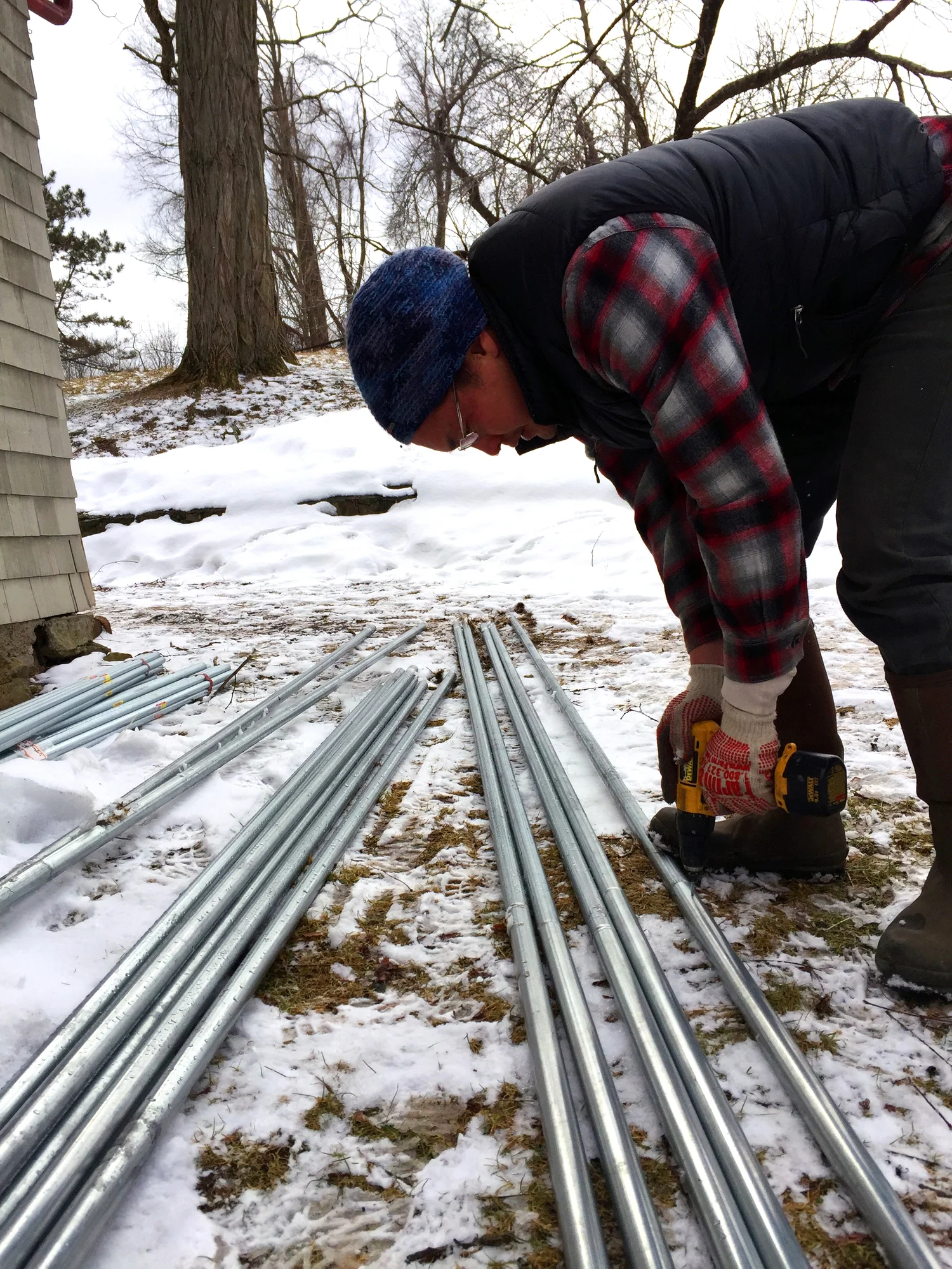 No matter the temperature, Wilson is determined to get the greenhouse built!