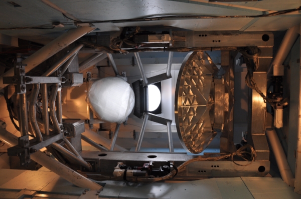The secondary and tertiary (covered) mirrors inside the building. Nice machining on that secondary!!!