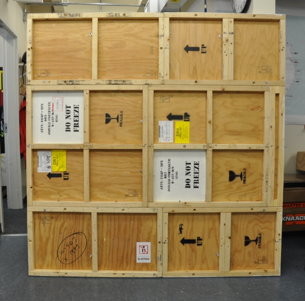 The crate reassembled as the floor of the instrument. It survived the trip to the Pole without a scratch and with some nice graffiti.