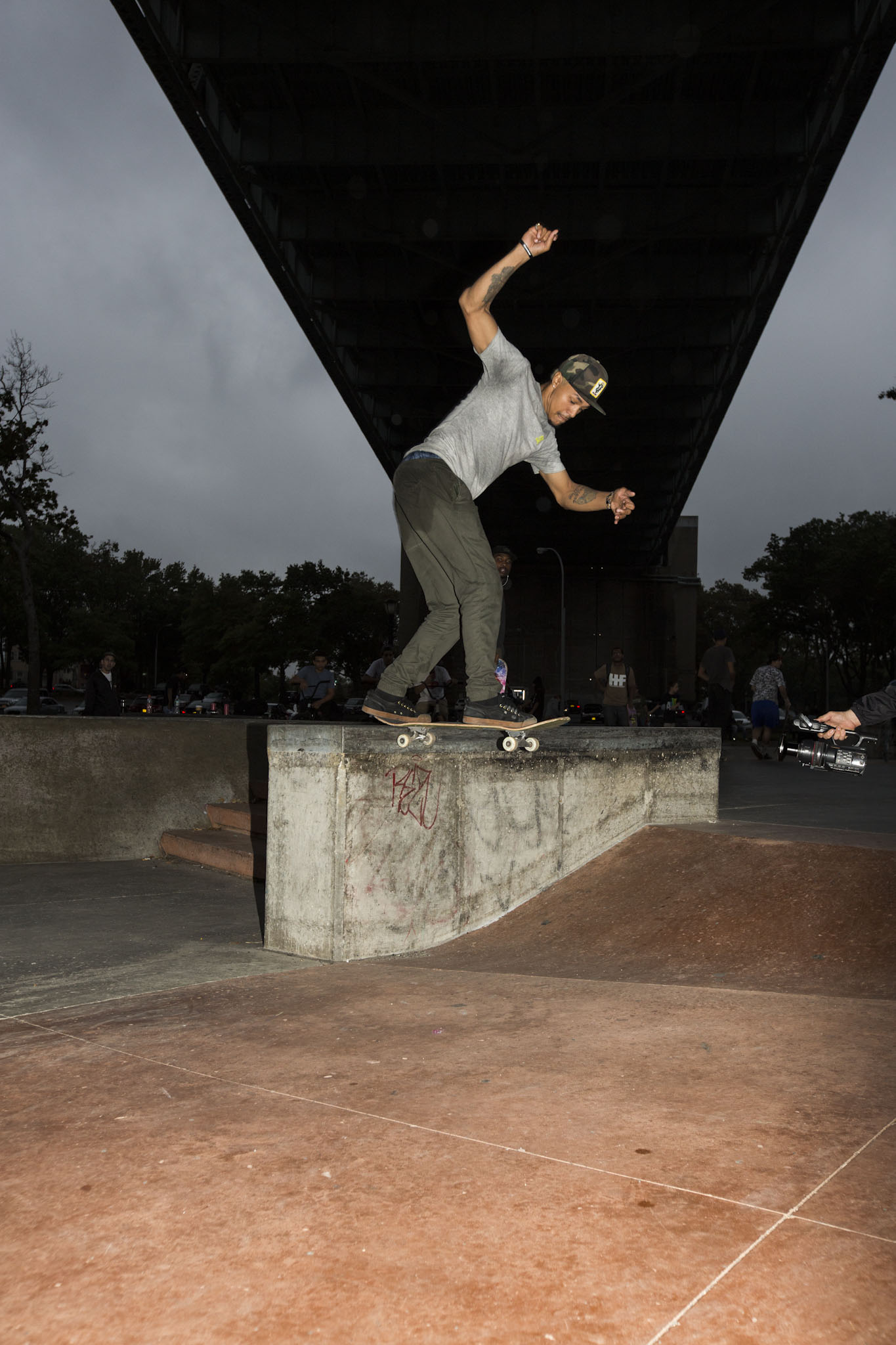 Derek Holmes was flipping in and shoving out of this backside tailslide.