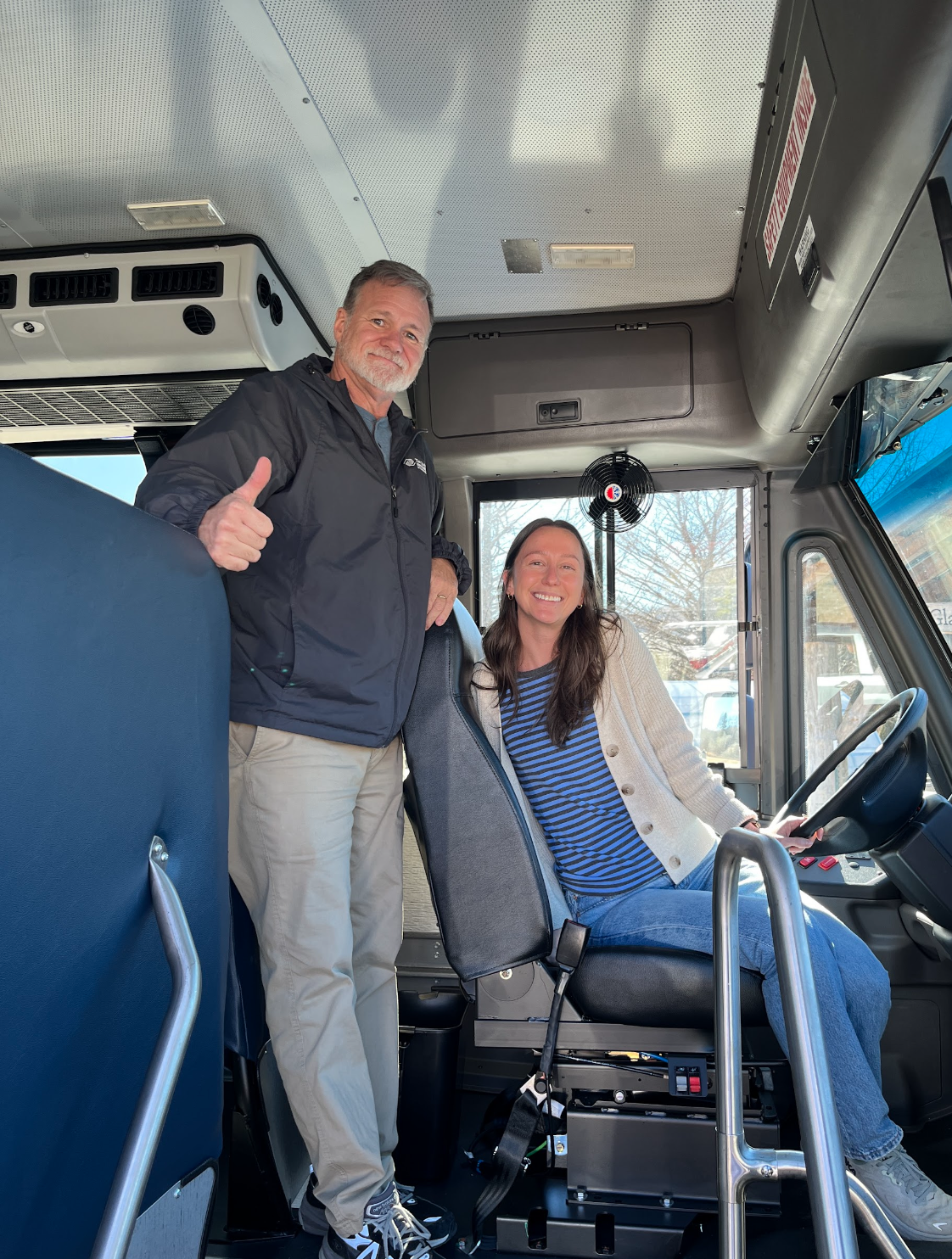  B&amp;G Club Operations Director, Kent Parent and Assistant Operations Director AnaBelle Eidson give the new bus a huge thumbs up! 