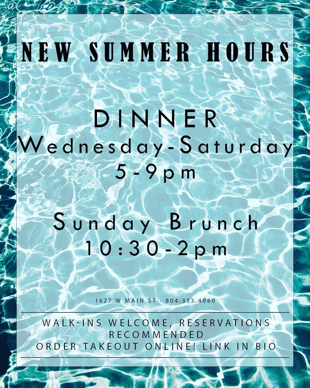 Hello friends! New hours for the rest of #summer We'll see you back tomorrow #rvadine #rvaeats