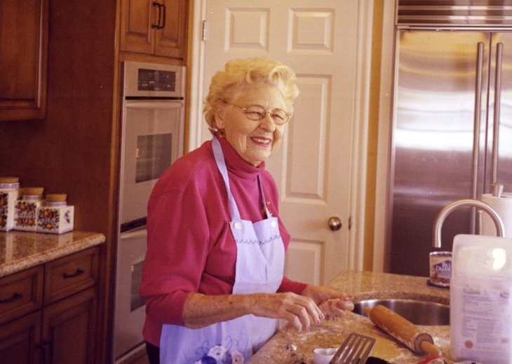 In the kitchen with Mom, making happy memories