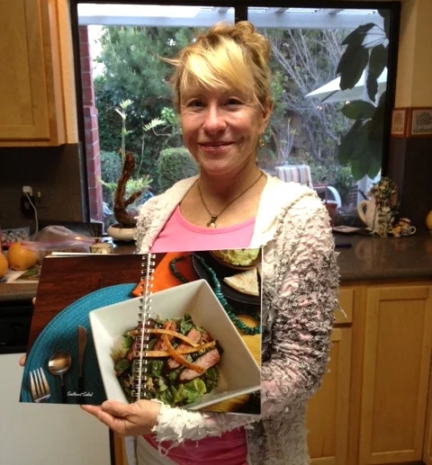 Nancy Smeets with her Salad Joy cookbook