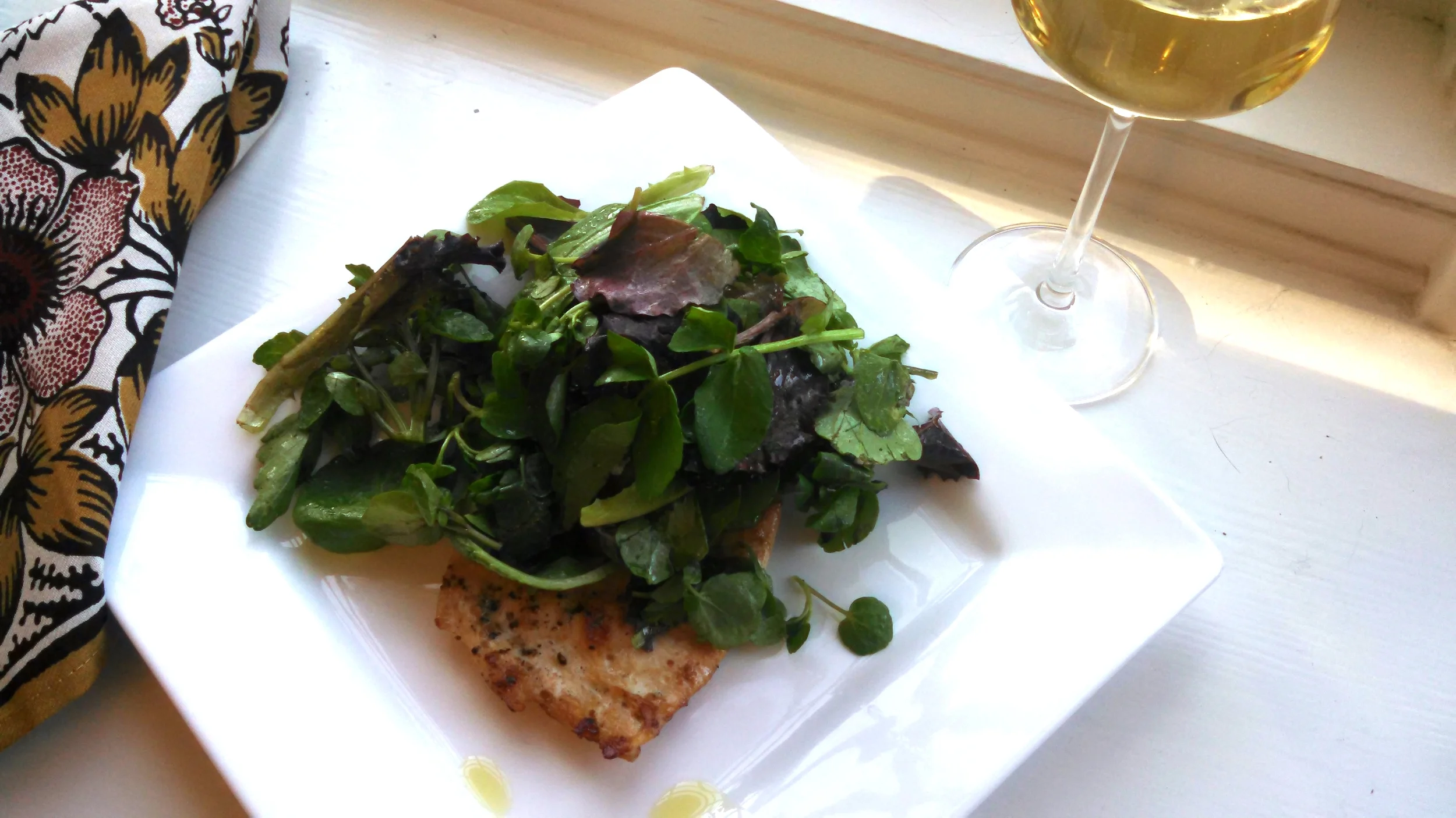 upside down chicken paillard is an easy and elegant entreé salad