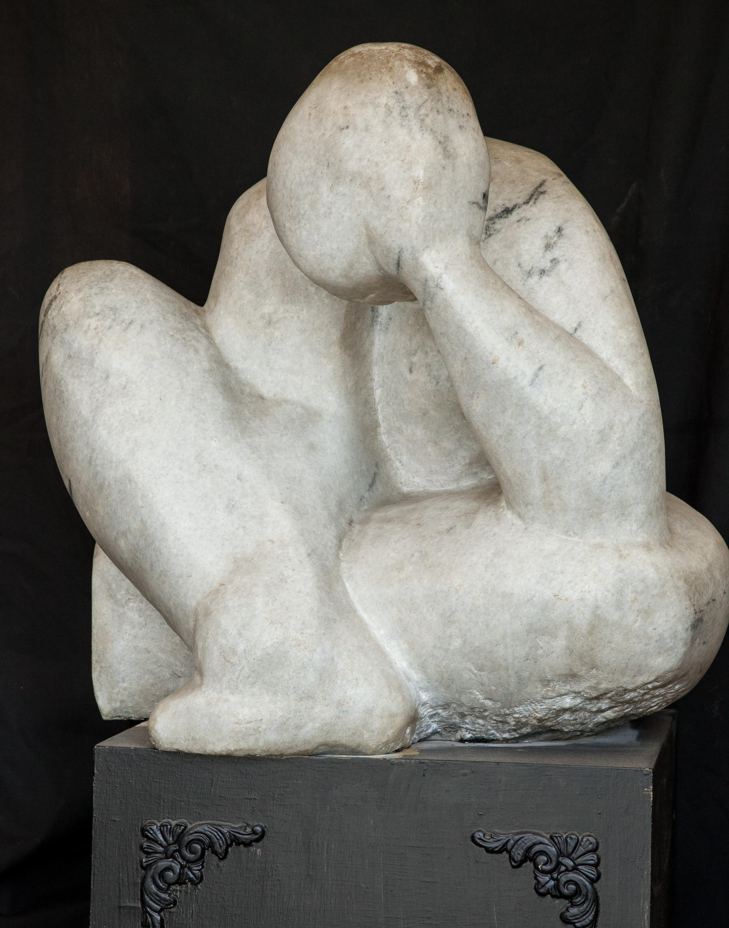 Caryl STONE, "Seated Woman" Carrare marble, approx. 24'x24'x24'. Purchased from the artist in 1968 Awarded the "L.C. Tiffany National Sculpture Prize" Exhibits: National Academy, Charles Mann Gallery NYC, Rober A Young Gallery NYC, etc. $12,000