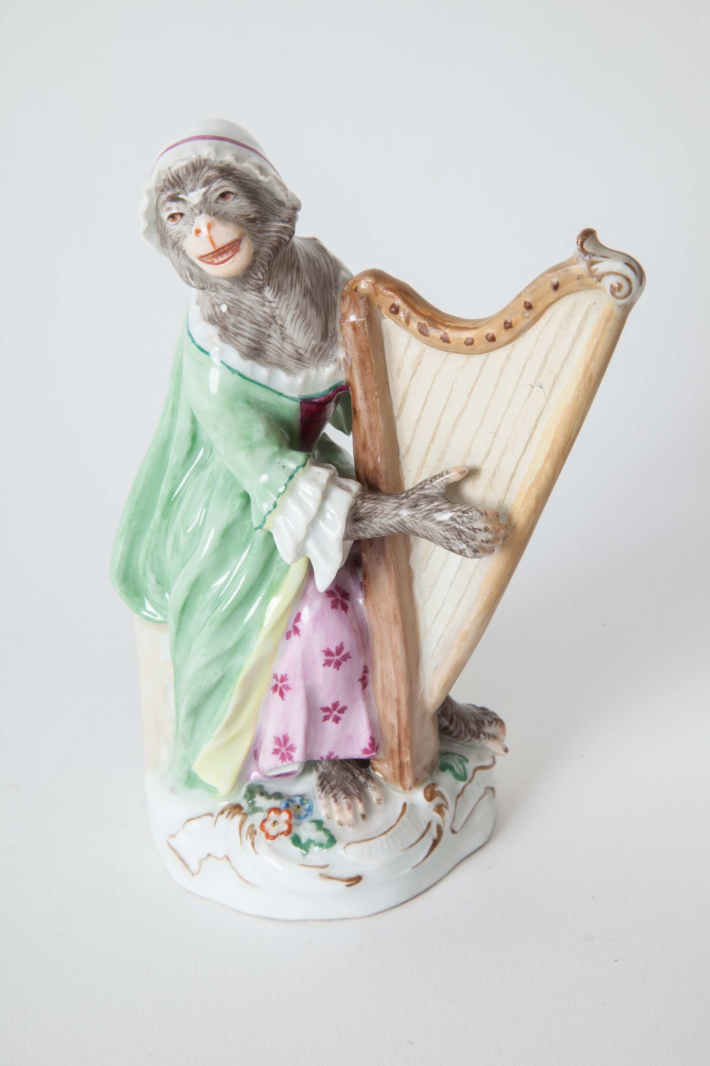 19th Century Antique Meissen Monkey Band Harpist