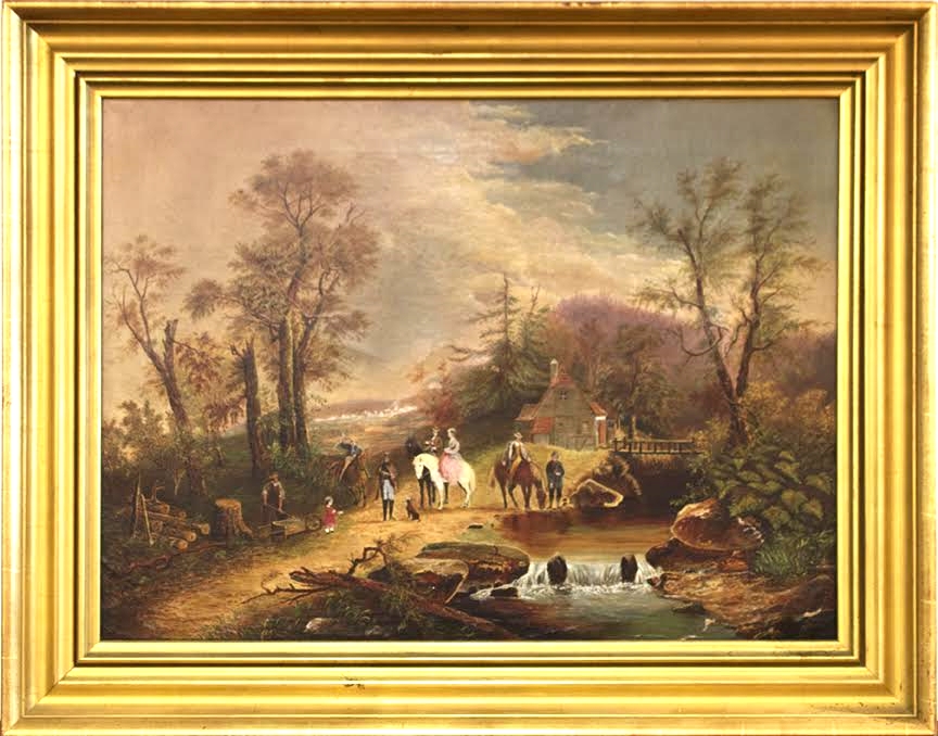 "Summer Sunday"" American Primitive painting, circa 1860s