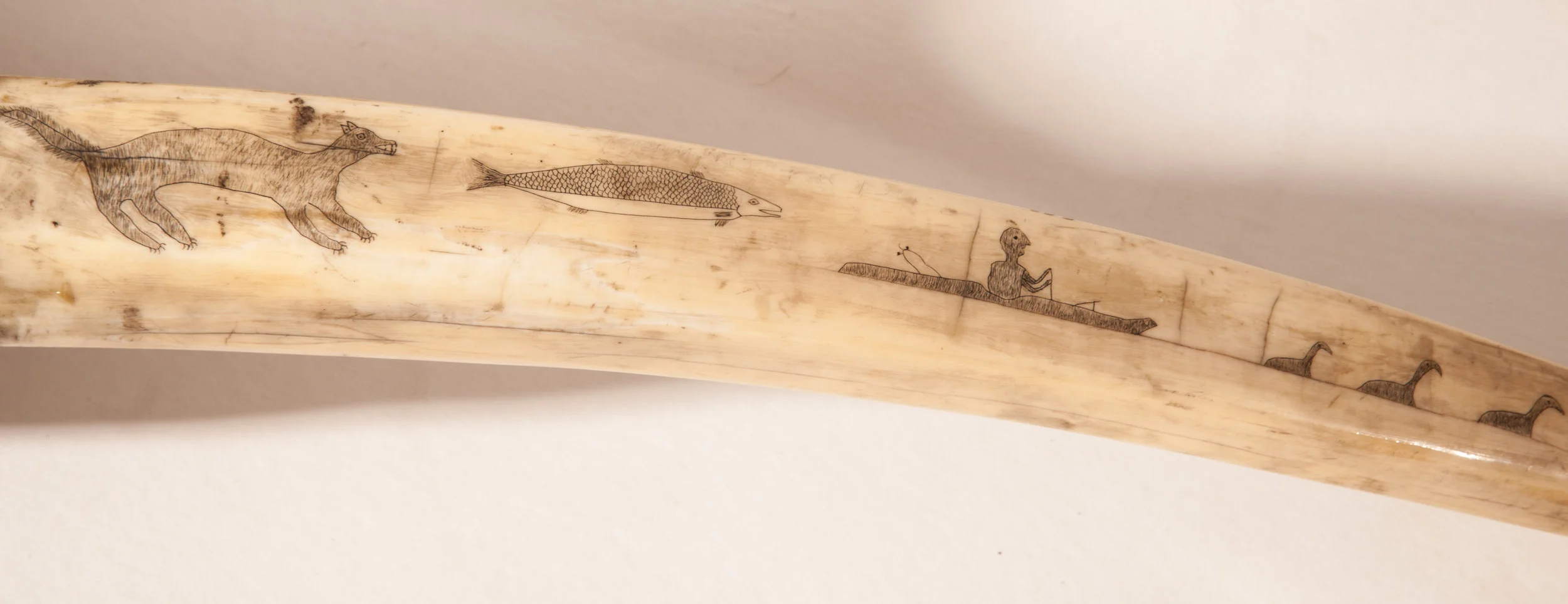 19th century Eskimo shaman walrus tusk detail