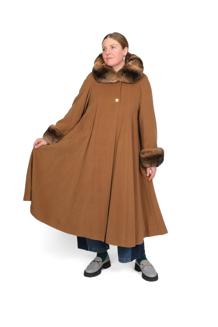 1990s Bergdorf Goodman Cashmere and Fur Swing Coat Size M