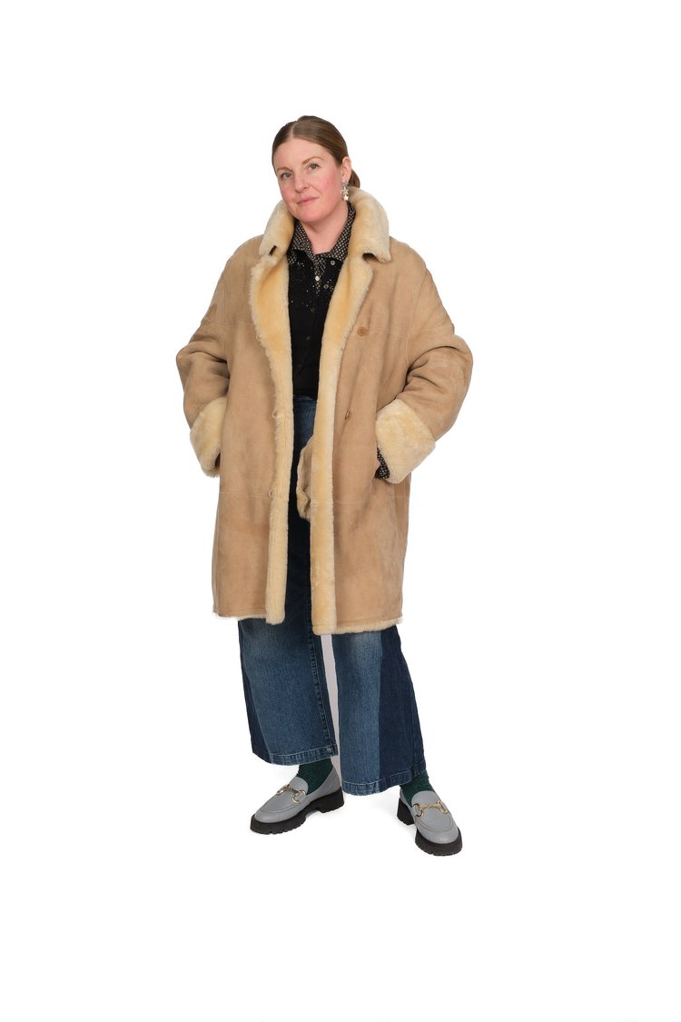 1990s Giorgio Armani Cream 100% Shearling Coat - Size L/XL 
