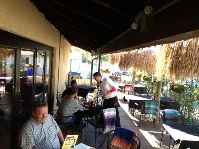  Outdoor patio with glass sliding door access to interior banquet room 
