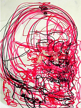 Red 2- 24x18 in; marker, tape on newsprint; 2005