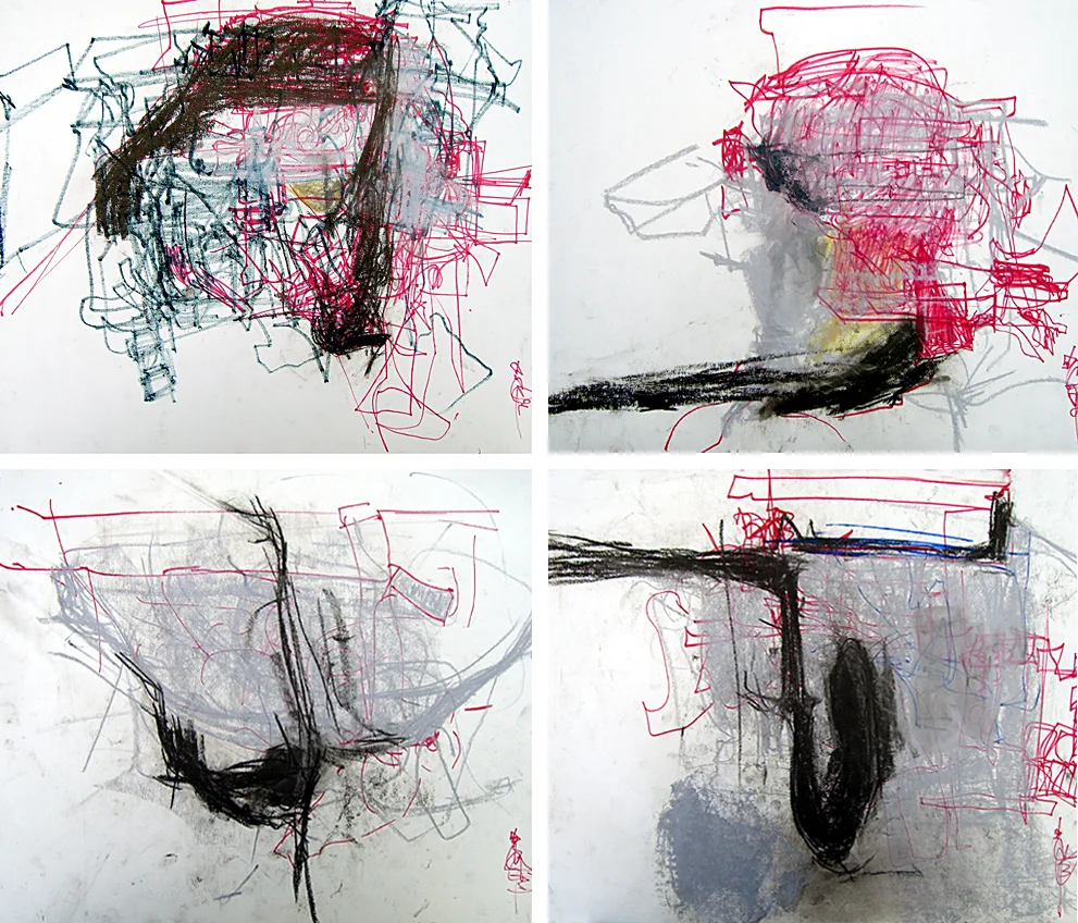 Death Drawings 1-4 - each 18x24 in; pastel, marker on stock; 2007