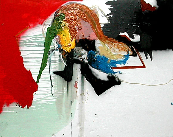 KL's Death- 78x108 in; oil, acrylic, spray paint, wood glue, glass on canvas; 2007 - Private Collection