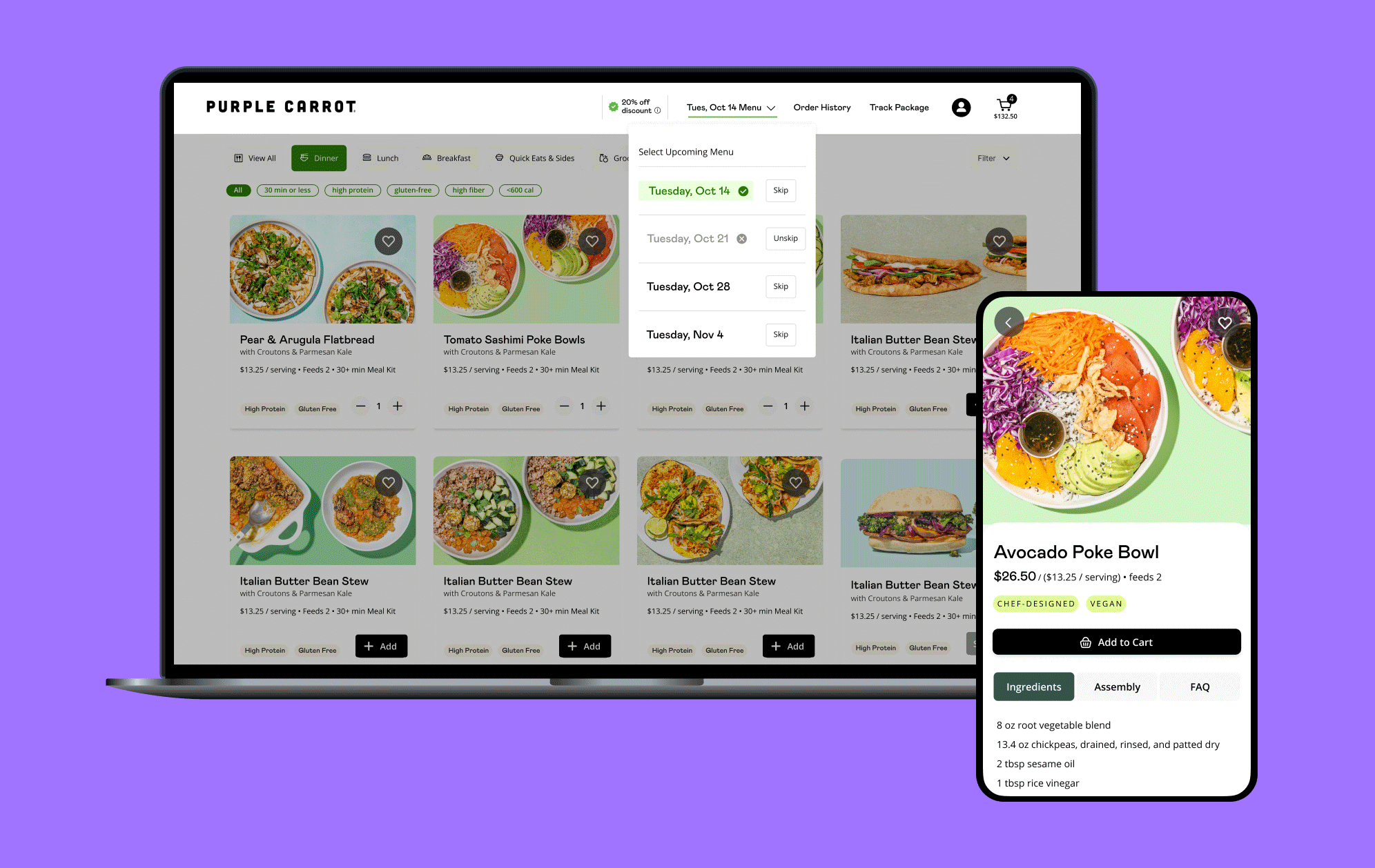  Our product and design team transformed Purple Carrot’s shopping experience by reducing friction &amp; ehancing personalization.  