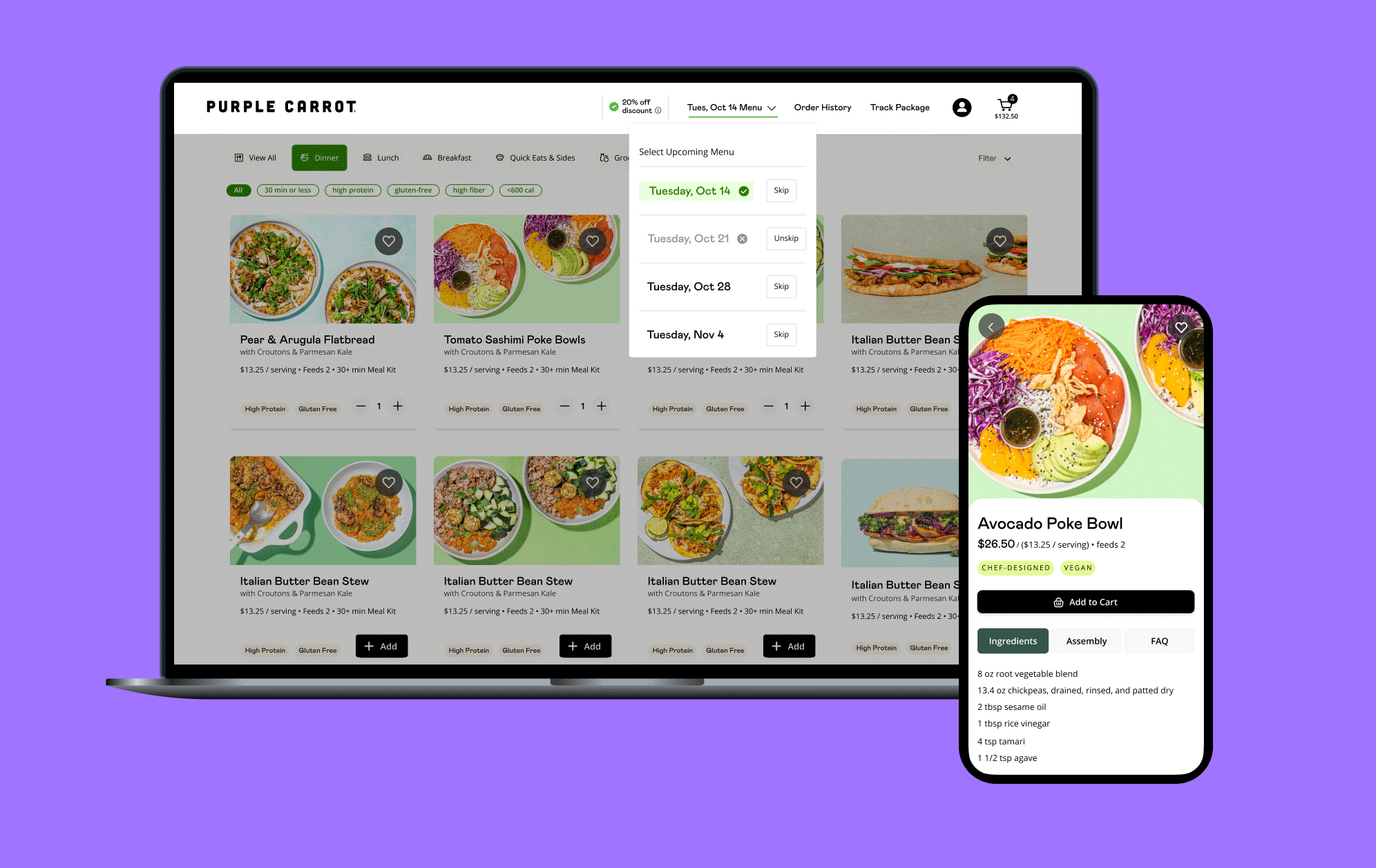  Our product and design team transformed Purple Carrot’s shopping experience by enhancing personalization &amp; addressing pain points in the existing journey. As the sole product designer on the project I led user research, design workshops, and vis
