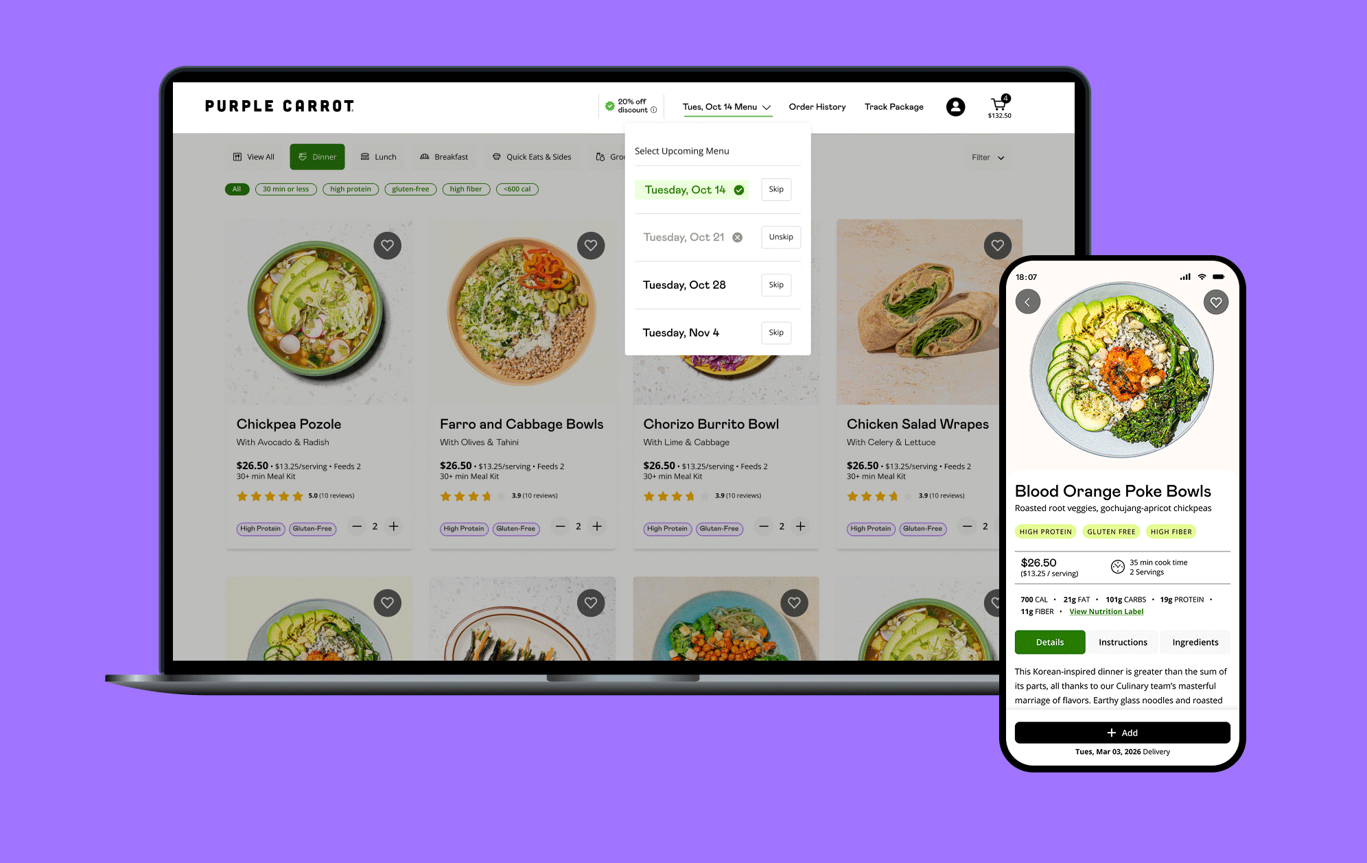  Our product and design team transformed Purple Carrot’s shopping experience by enhancing personalization &amp; addressing pain points in the existing journey. As the sole product designer on the project I led user research, design workshops, and vis