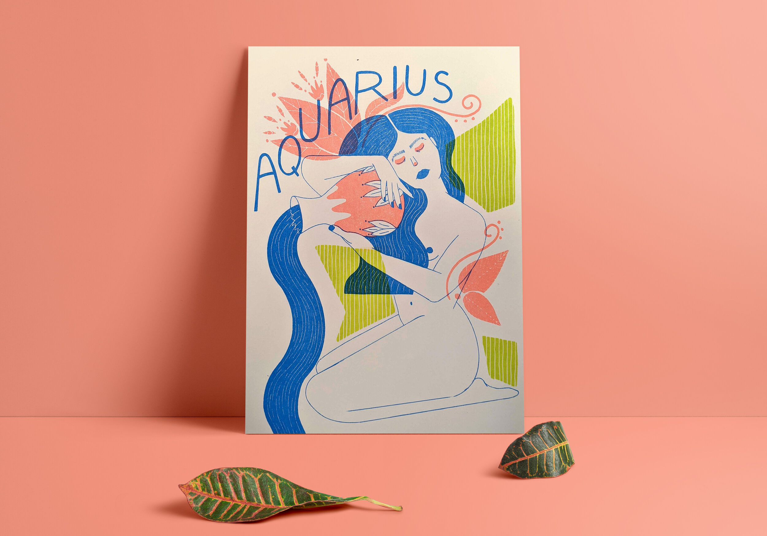 Aquarius Three Color Riso Print