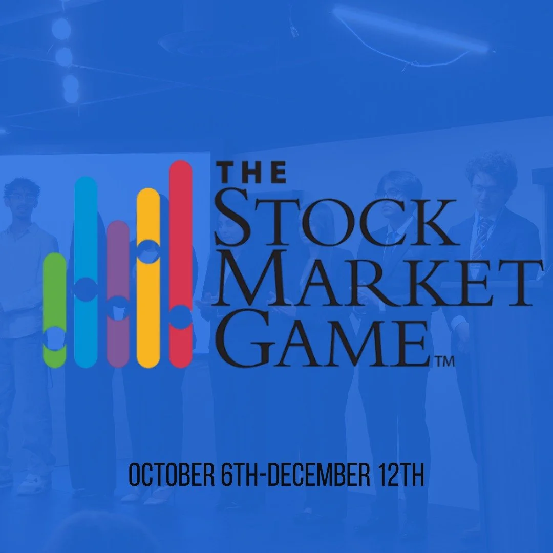 The stock market game registration is open! Find your team of 2-5 and scan the QR code or click the link In bio to sign up.
