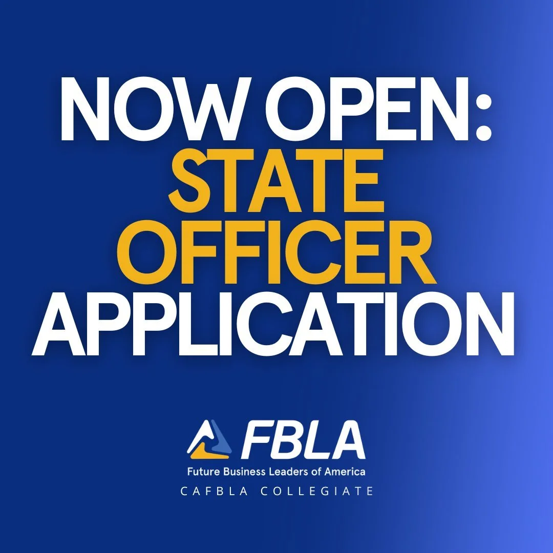 State Officer applications are officially OPEN 🎉
If you&rsquo;re ready to represent our members, help plan conferences, and lead California FBLA Collegiate at the state level, this is your sign to apply. Check the link in our bio!

#CAFBLACollegiate