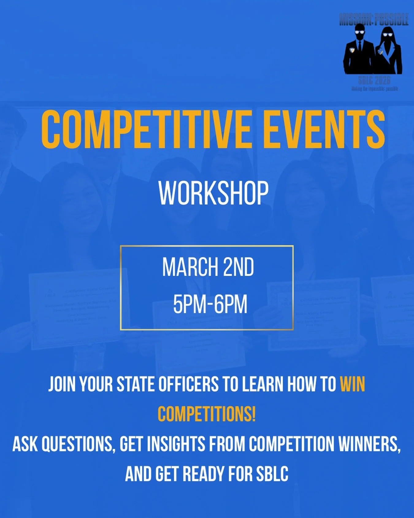 Want to learn how to win competitions at SBLC? Hear from previous winners and get their insights into how to place this competition season. See you tomorrow from 5-6pm! Google meet link in bio