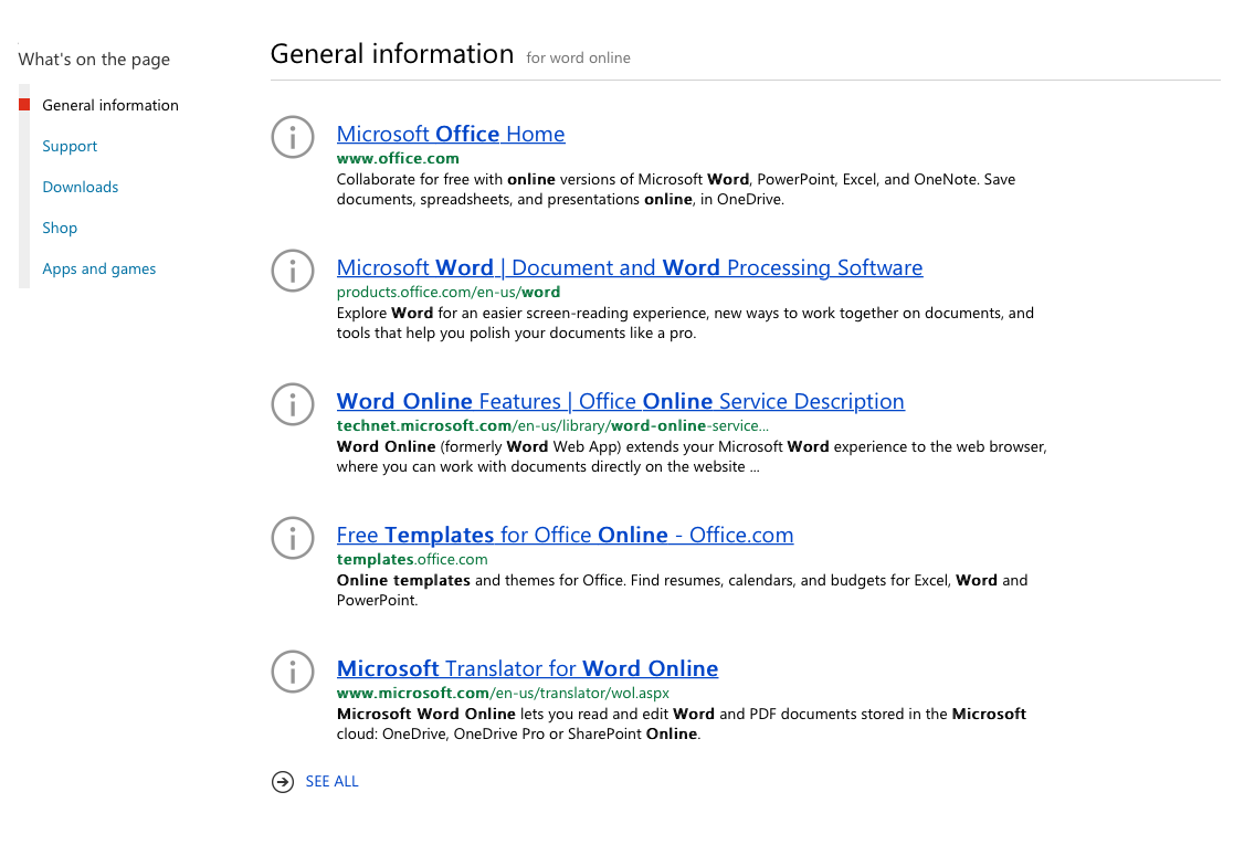 "word online" search results on microsoft.com