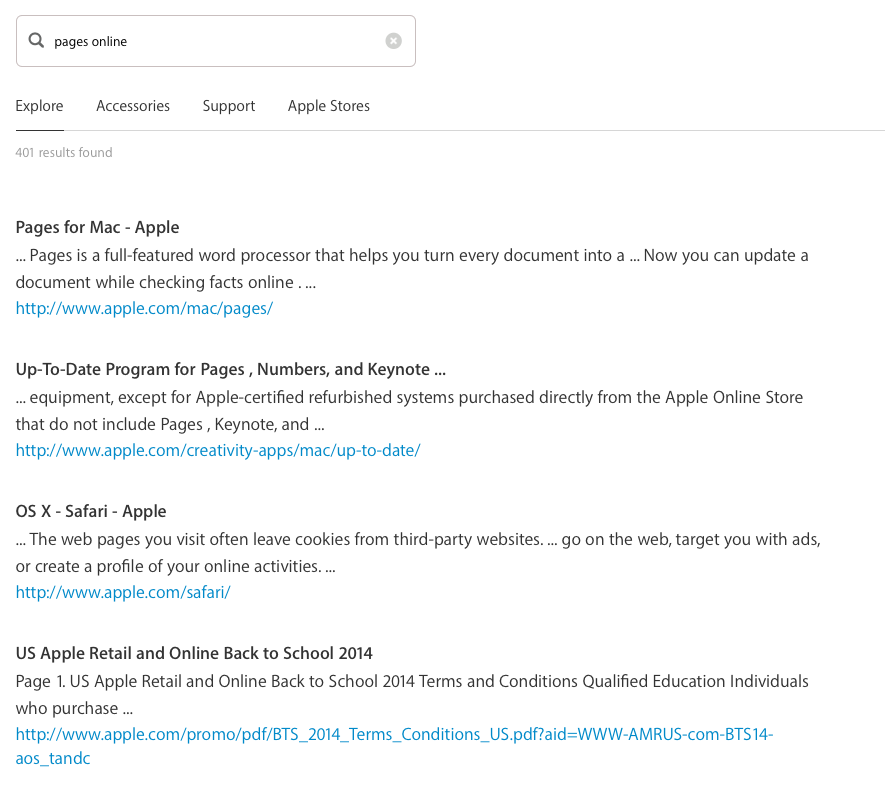 "pages online" search results on apple.com