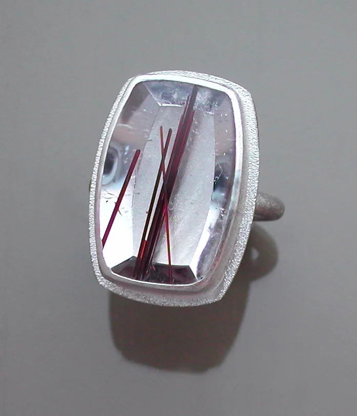 Sterling Ring with Red Rutile in Quartz