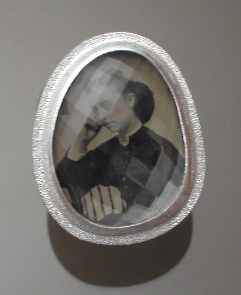 Sterling Ring with Antique Tintype of Pensive Woman