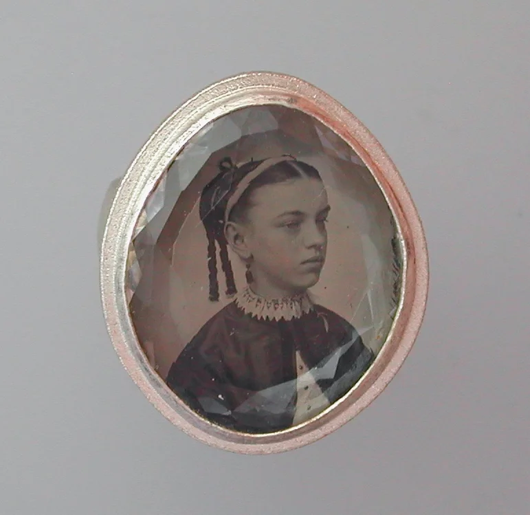 Sterling Ring with Antique Tintype of Teenage Girl