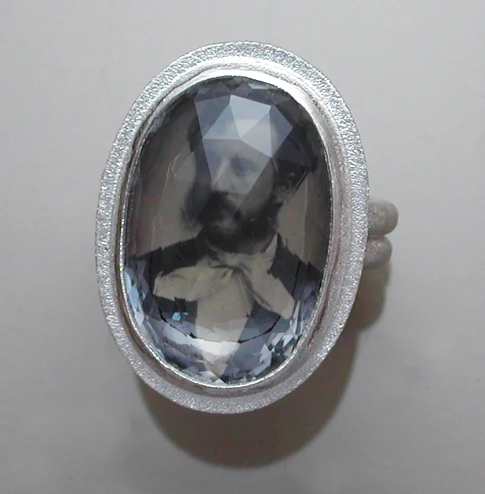 Sterling Ring with Antique Tintype~ Man w/Mutton Chops