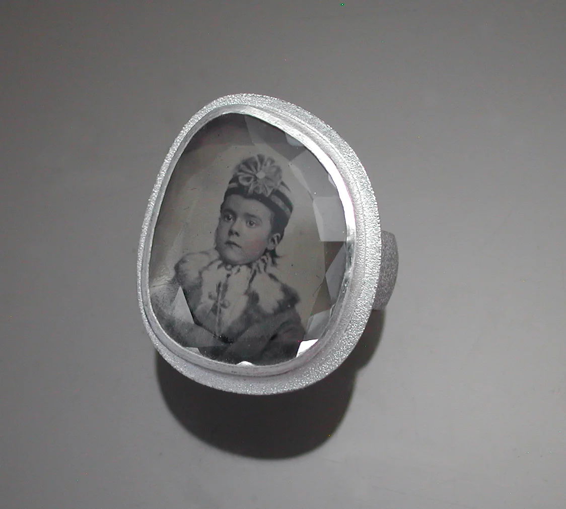 Silver Ring with Antique Tintype of Young Identified Girl