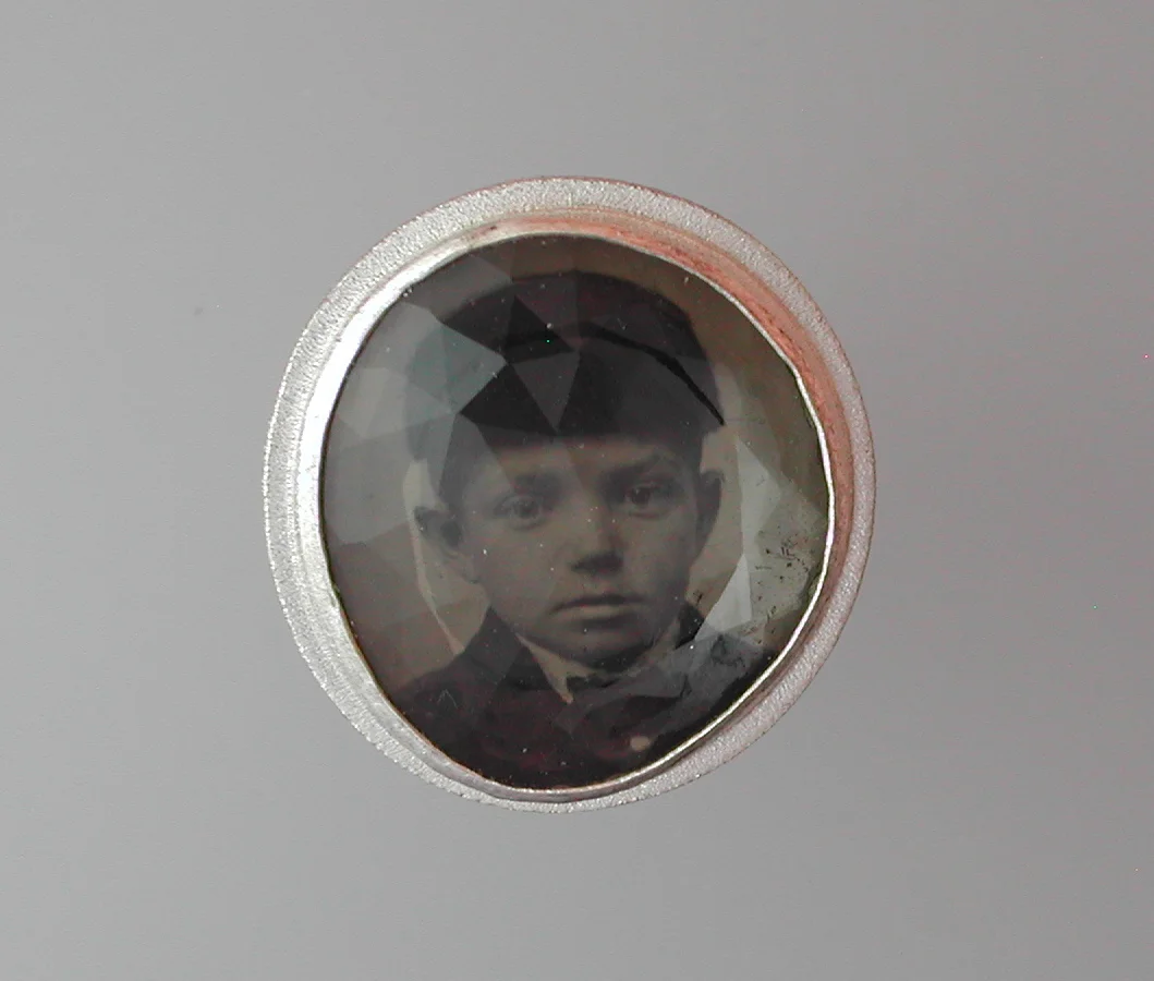 Sterling Ring with Antique Tintype of Boy in Hat