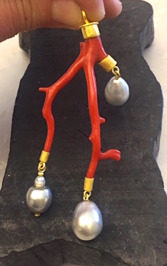 22K Coral and South Sea Pearl Amulet