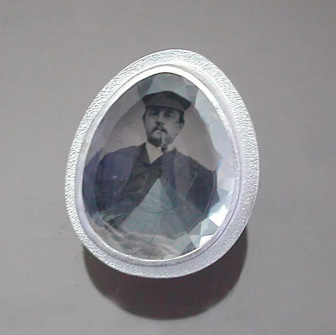 Sterling Ring with Antique Tintype of Pipe-Smoking Man