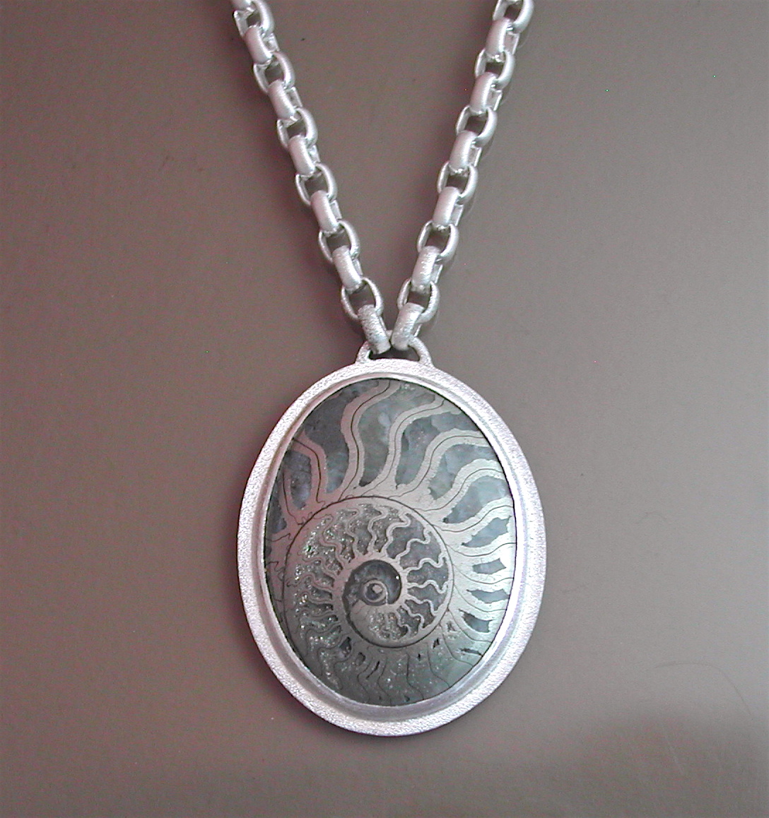Silver Necklace with Pyritized Fossil Ammonite