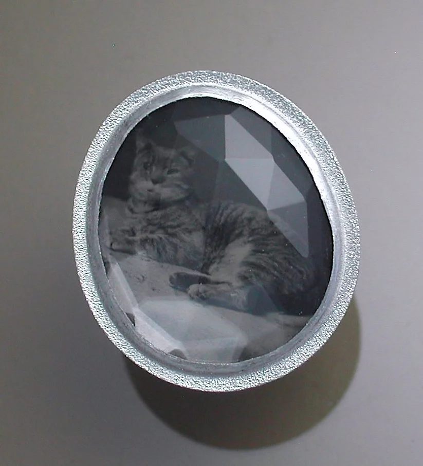 Sterling Ring with Rare Tintype of a Cat