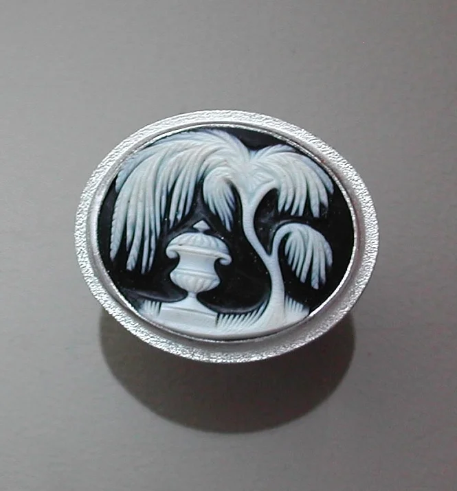 Sterling Ring with Victorian Glass Mourning Cameo