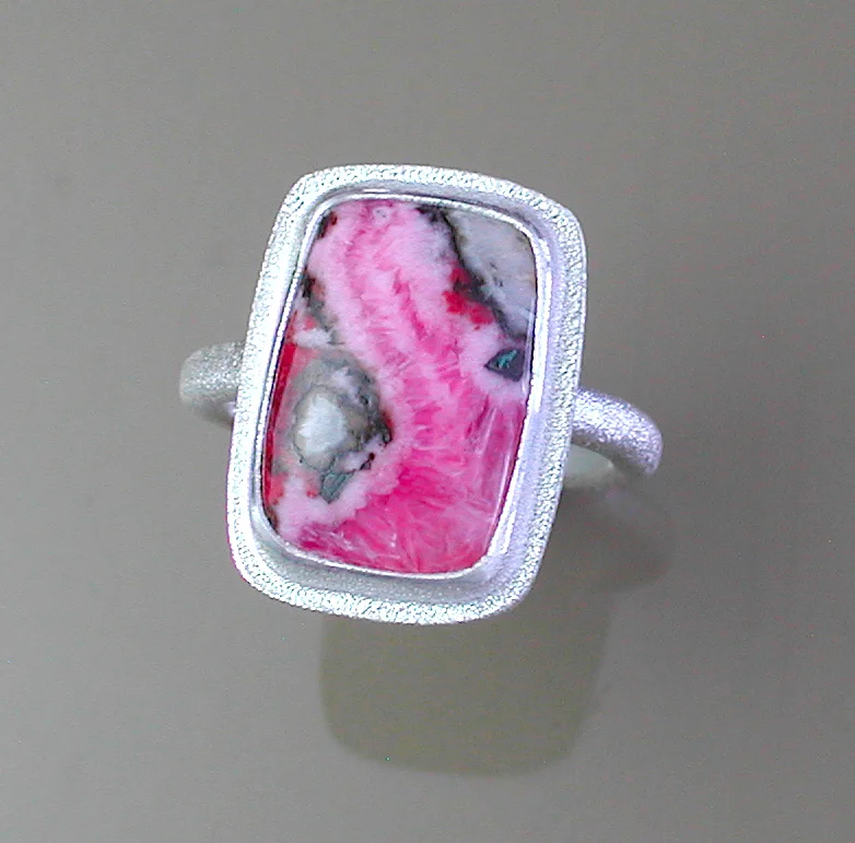 Sterling Ring with Cobaltoan Calcite