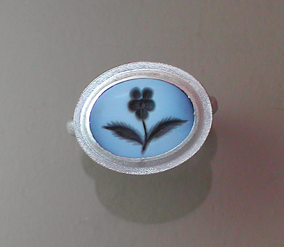 Sterling Ring with Antique Victorian Layer Agate Intaglio