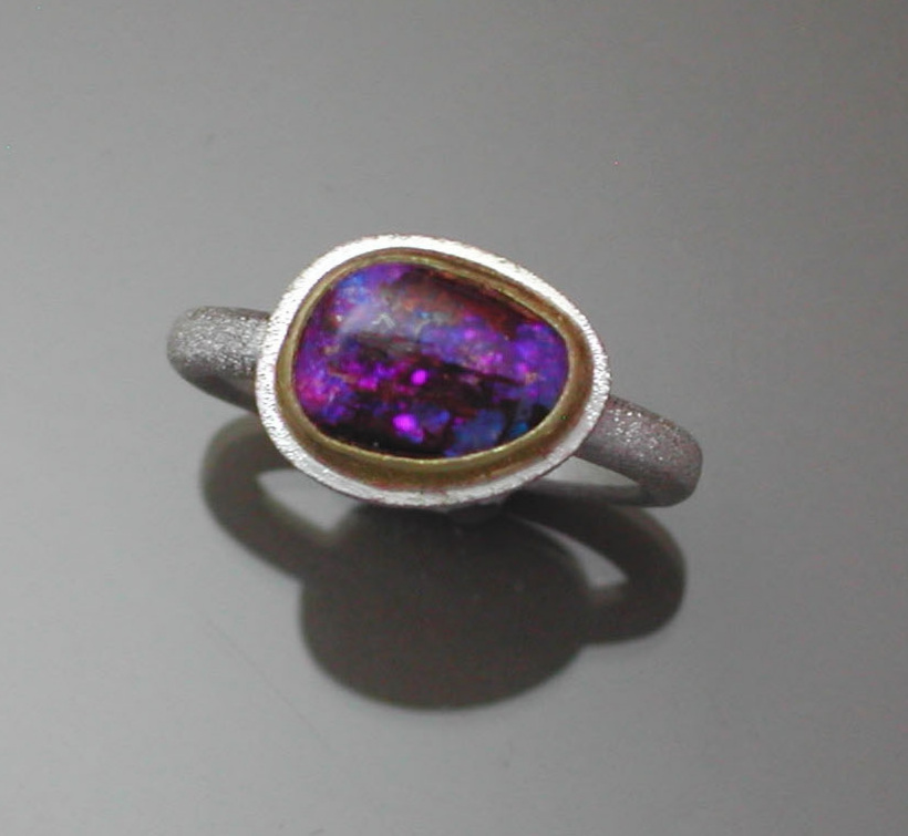 Sterling and 22K Gold Ring with Purple Boulder Opal