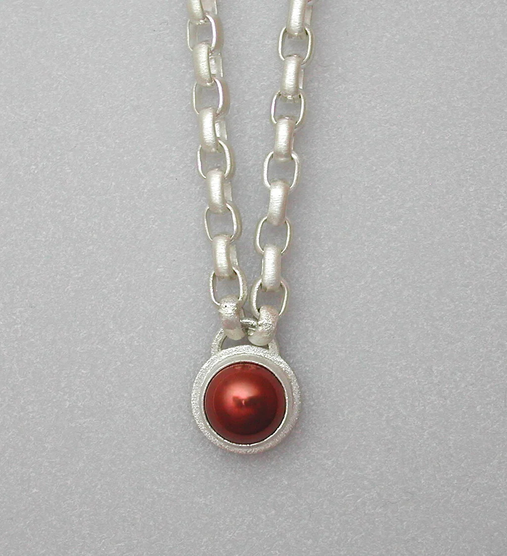 Sterling Necklace with Copper Button Pearl